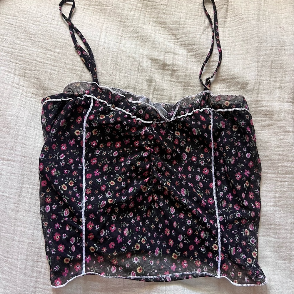 Tilly's Black and Pink Sleeveless Crop Camisole